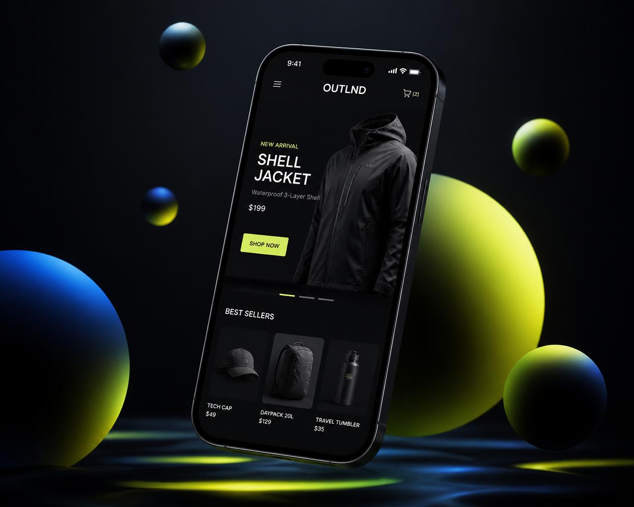 Independent Shopify storefronts displayed on a phone with glowing gradient spheres